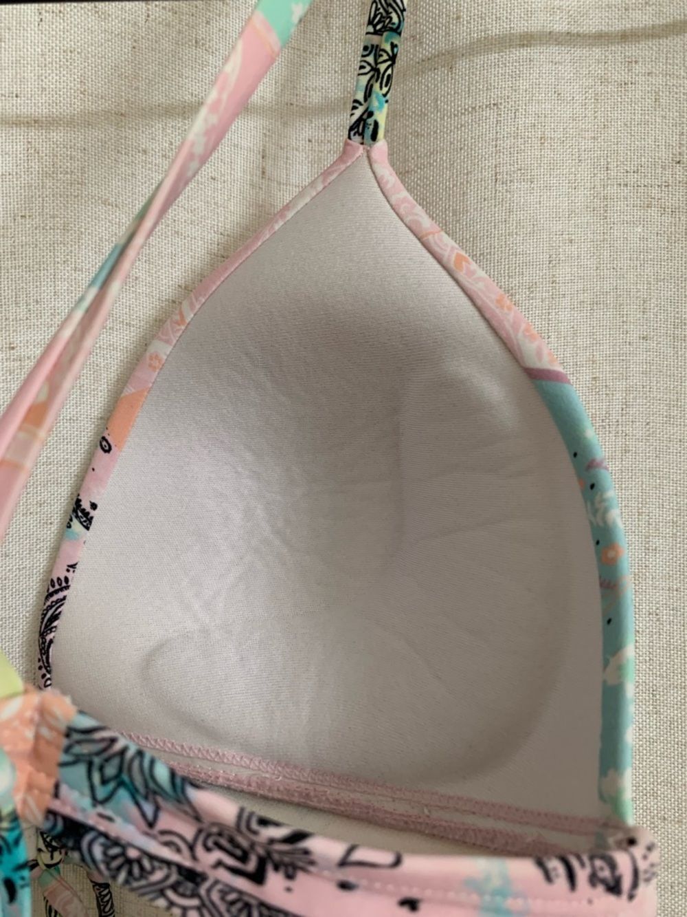 Salt + Cove Pastel Patchwork Push Up Tie Front Swim Top Pink Aqua Midkini D/DD - Picture 7 of 7